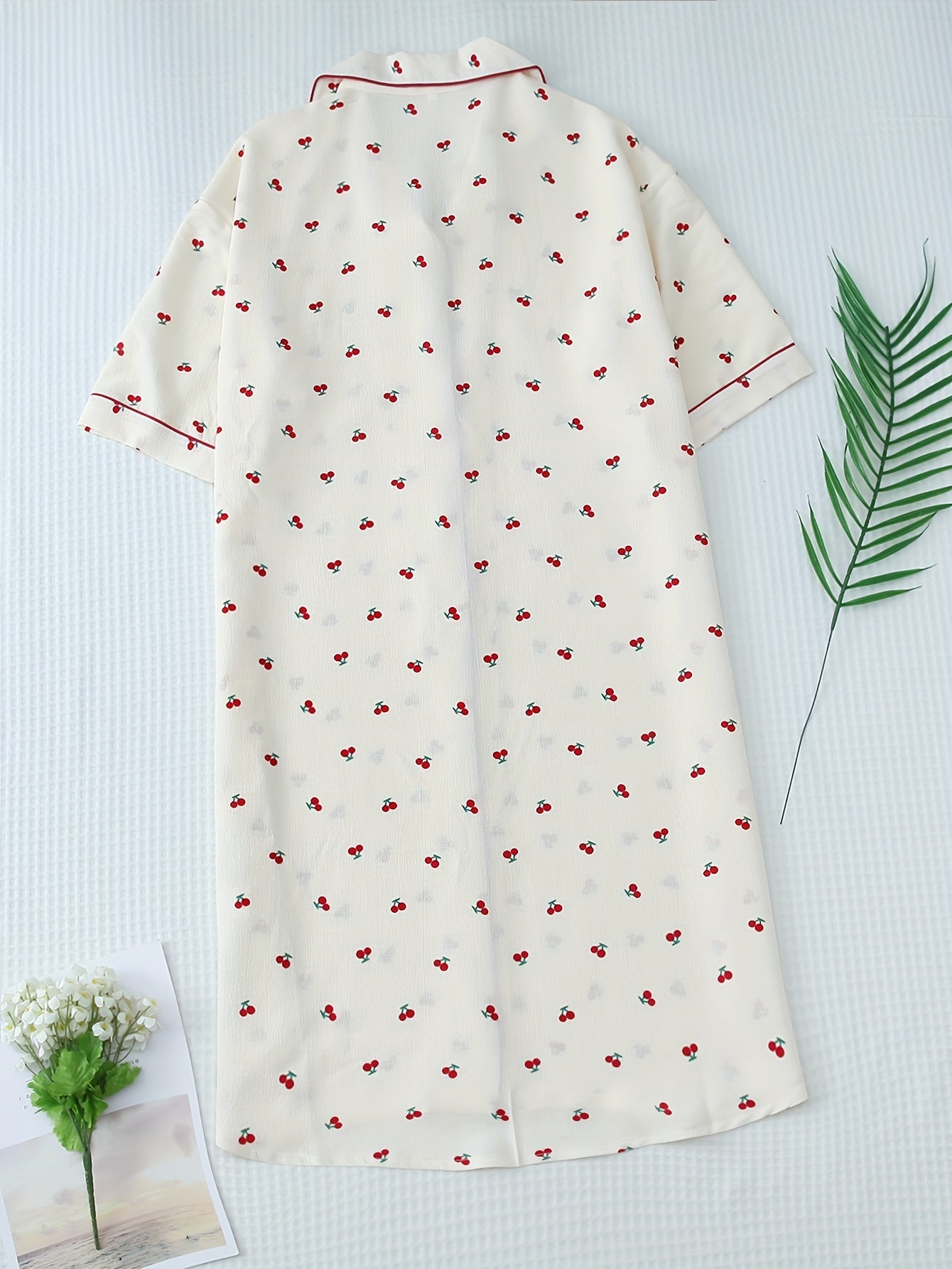 Women's Plus Size Cherry Print Cotton Sleep Dress Short Sleeve Nightshirt