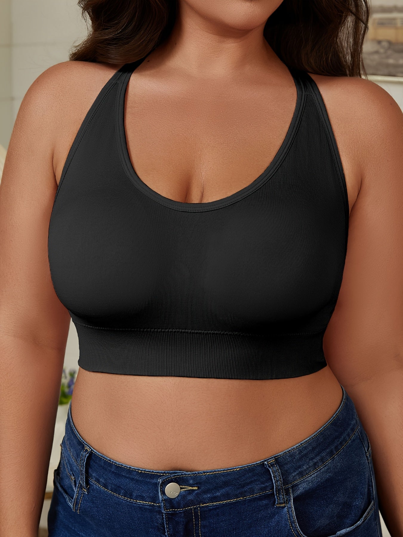 Plus Size High Support Push-Up Sports Bra Seamless Breathable Adjustable For Yoga Running