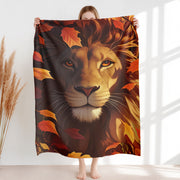 Autumn Lion Portrait Flannel Throw Blanket Soft Warm Anti-Tear Digital Print