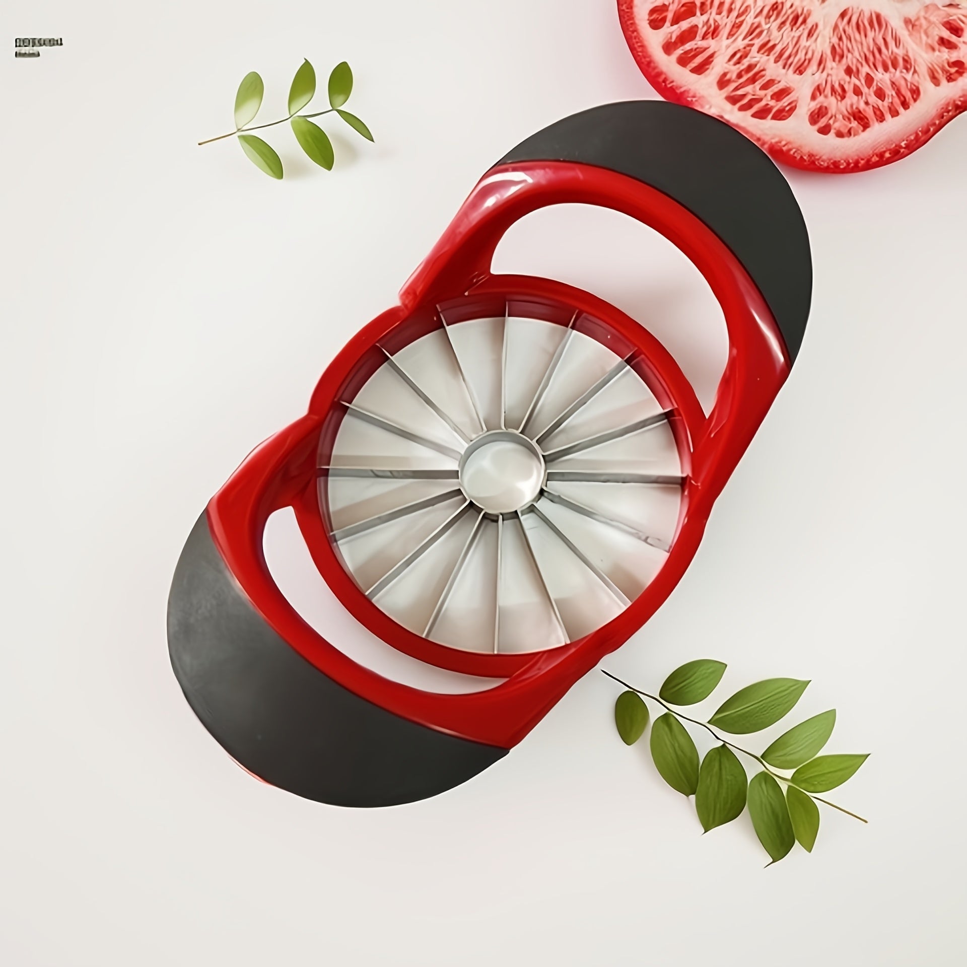 Corta manzanas de acero inoxidable, 16 rebanadas, mango de plástico rojo, antideslizante, a prueba de óxido