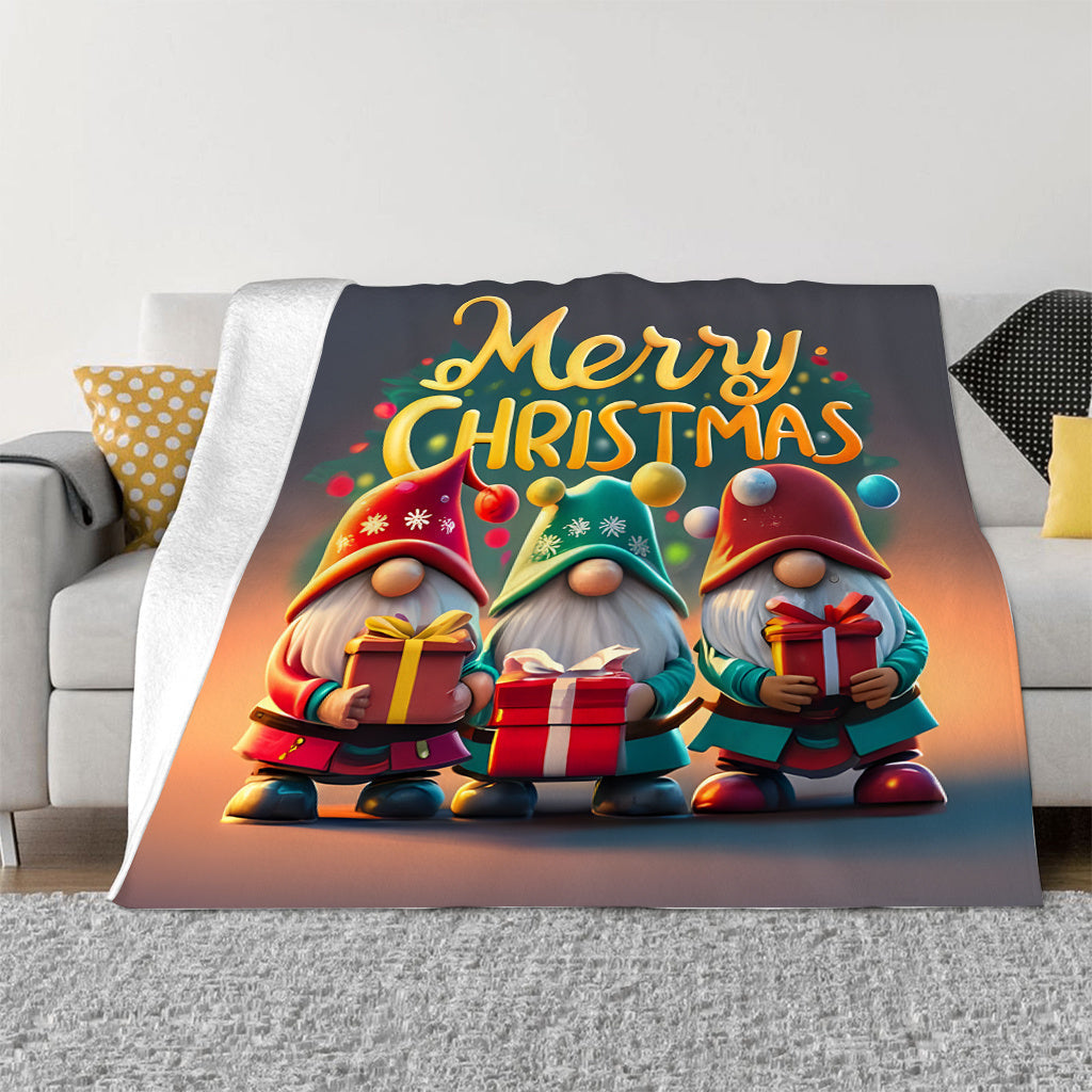 Printed Christmas Gnome Blanket for Sofa Bed Camping Light Polyester 200-250g