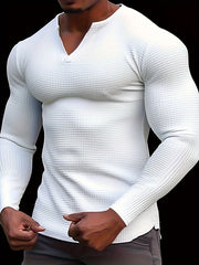 Men's Waffle V-Neck Long Sleeve T-Shirt Polyester Solid Color Casual Active Wear