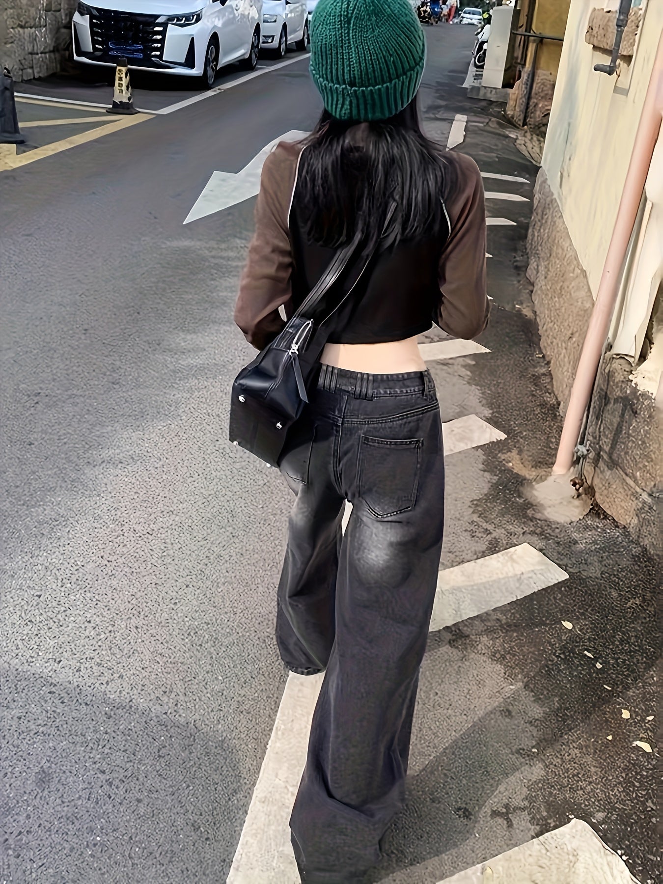 Ayollar uchun katta o'lchamli vintage yuqori bel keng bo'yinli keng yengli jinsilar, kundalik, buzilgan denim