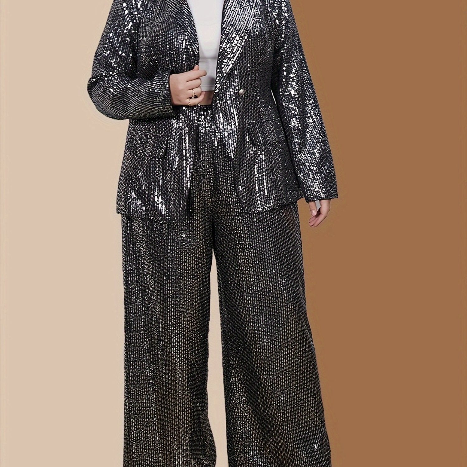 Women's Fitted Blazer with Sequins Plus Size Stylish Office Wear
