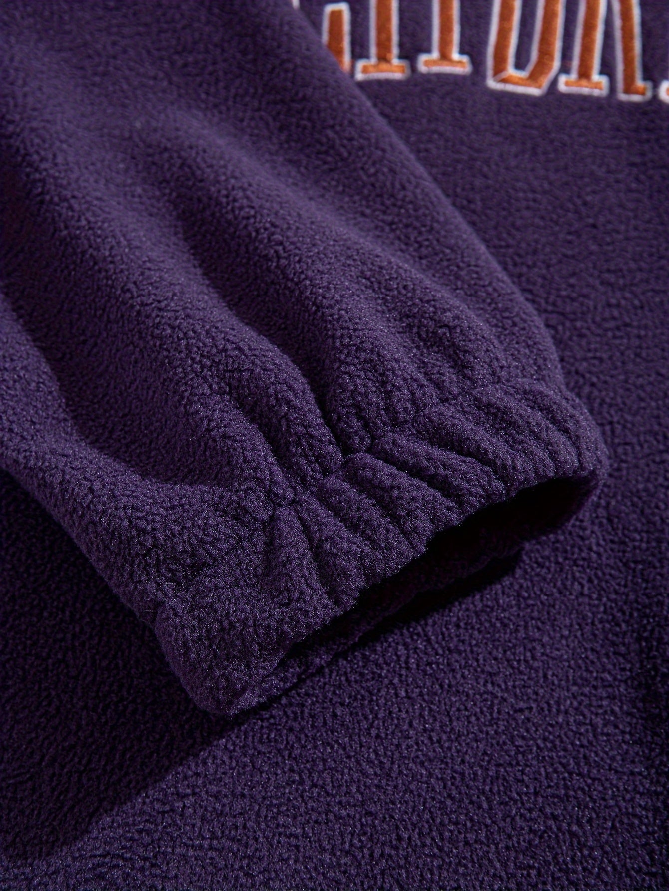 Men's Embroidered Polar Fleece Zip-Up Sweatshirt with Stand Collar and Ribbed Cuffs