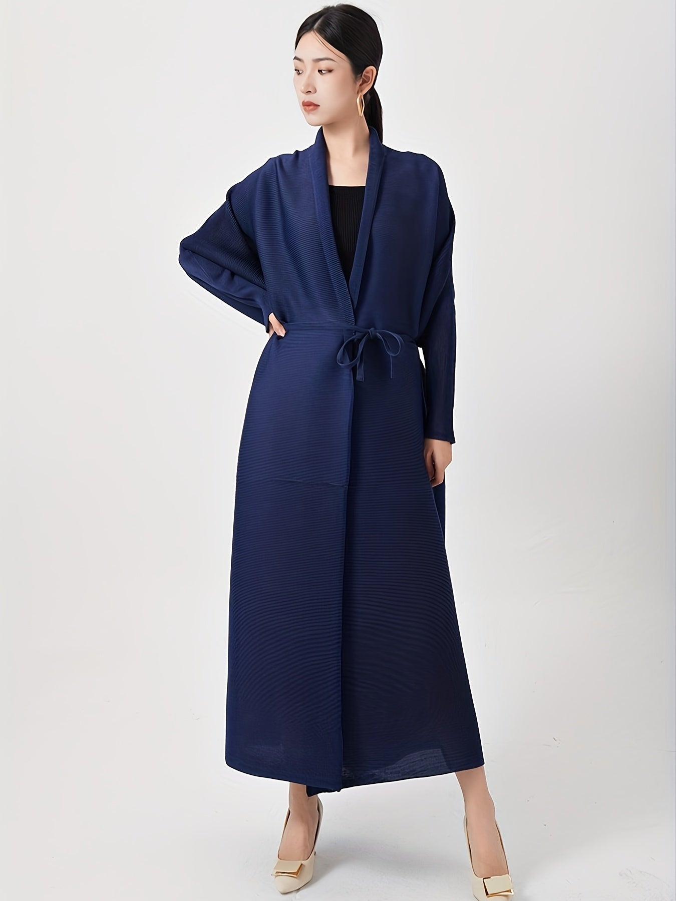 Abaya de manga larga para mujer marrón de ajuste holgado con pantalones de longitud completa