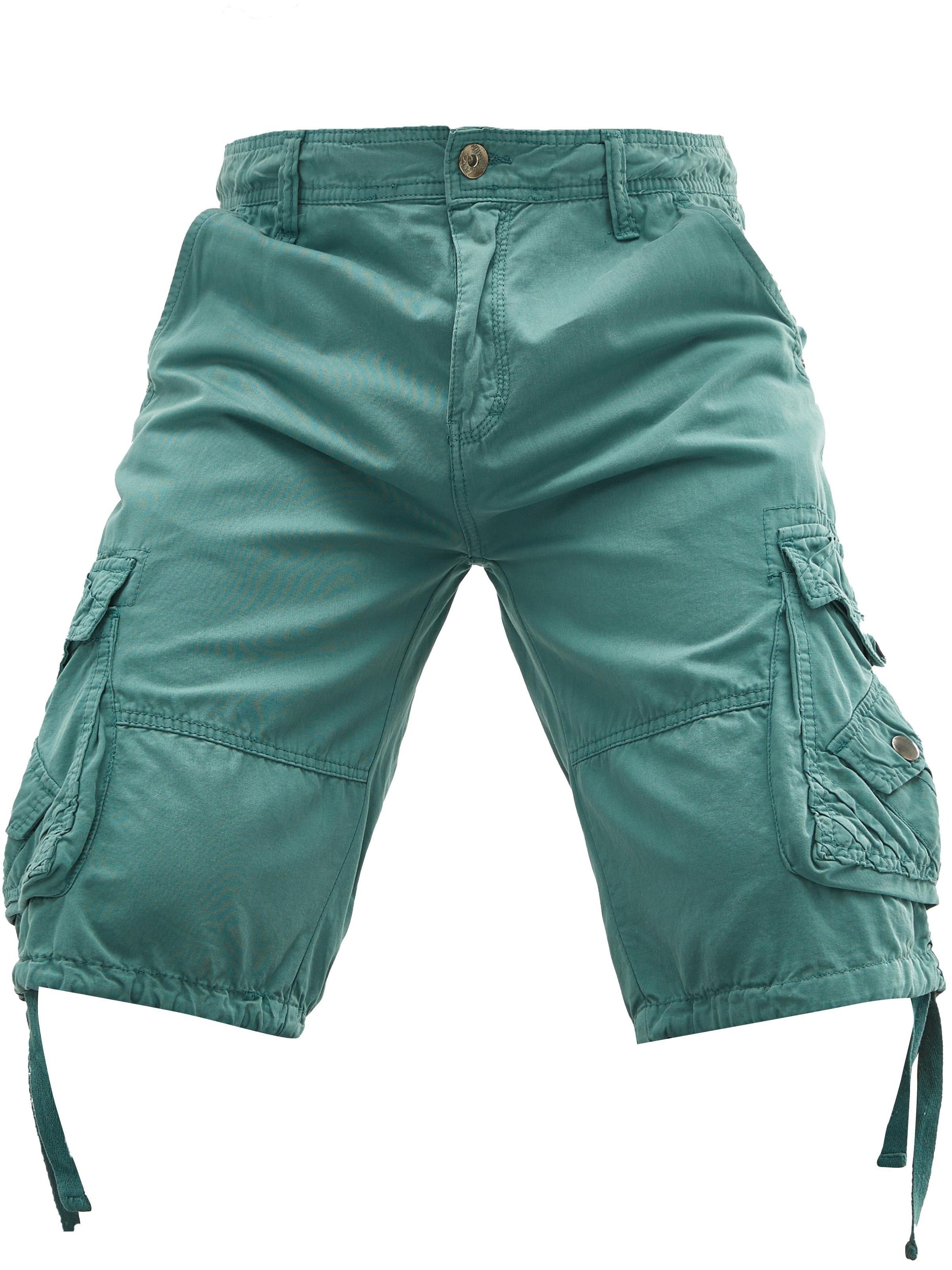 Erkaklar uchun paxta kargo shortlari, polyester astar bilan, bir xil rangda, ko'p cho'ntaklar, oddiy moslashuv, piyoda sayr qilish va ochiq havoda faoliyatlar uchun ideal