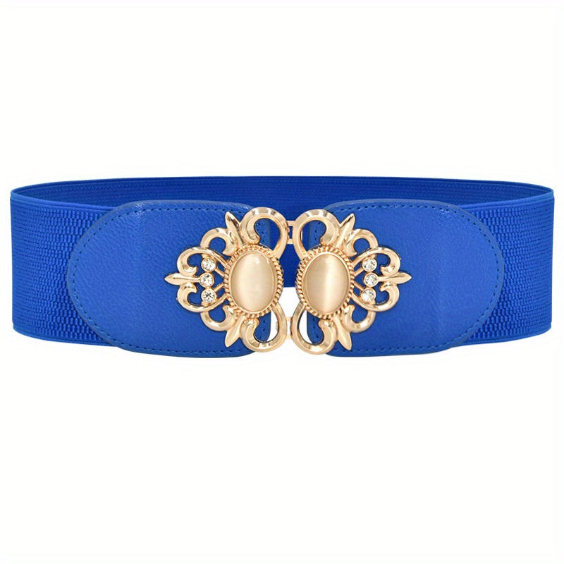 Женский широкий ремень с rhinestone и пряжкой-карабином для платьев