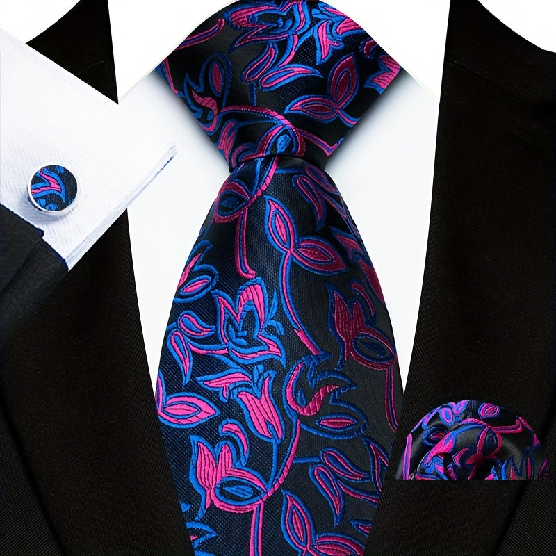 Men's Gold Paisley Three-Piece Suit Set with Tie and Pocket Square