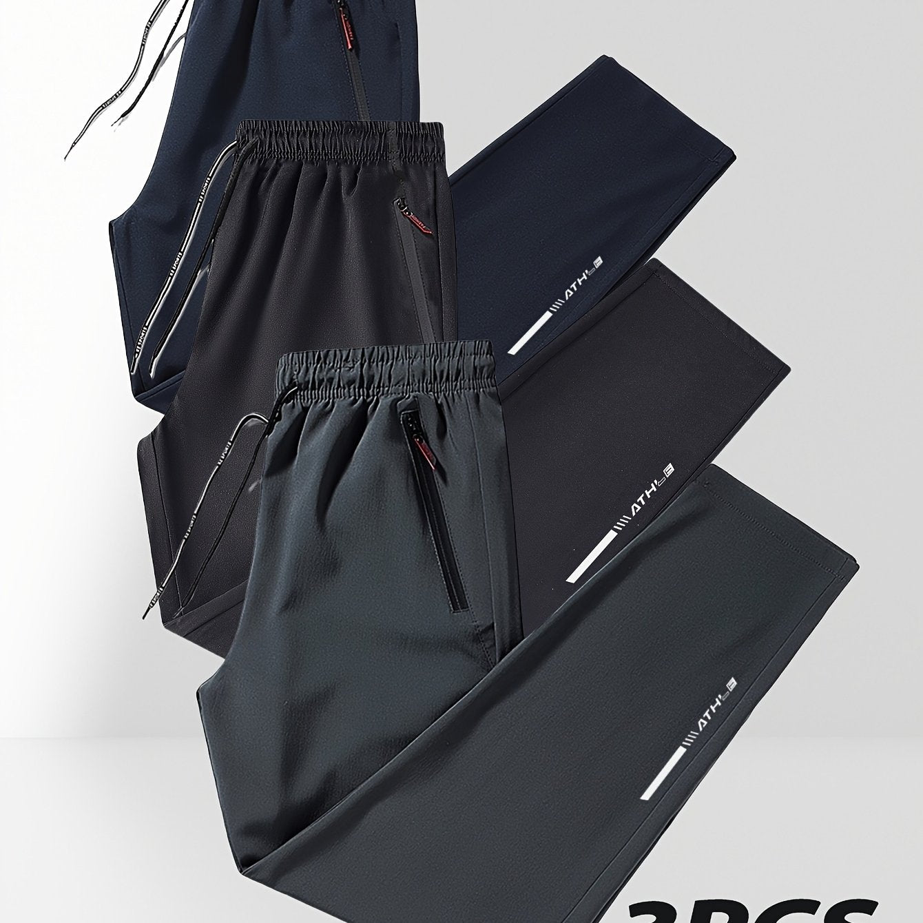 Pantalones casuales de talla grande para hombre, pack de 3, poliéster, primavera-verano, ajuste regular, estampado tejido