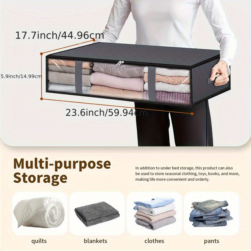 Caja de almacenamiento plegable para debajo de la cama, lavable, de tela no tejida para ropa, edredones, mantas, gris, negro, 1 pieza