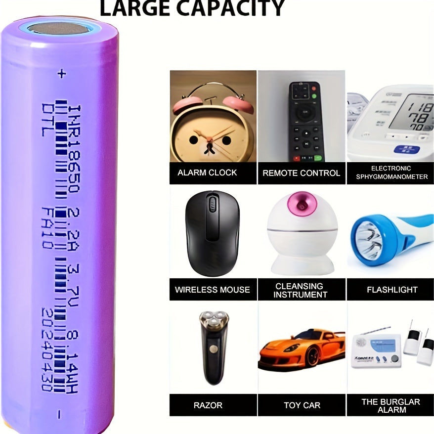 High Capacity 18650 Lithium Battery 3.7V 2200mAh Flat Top for Small Electronics