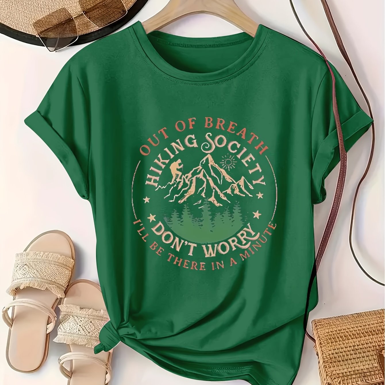 Women's Breathable Hiking T-Shirt Large Sizes Printed Slogans Outdoor Sports