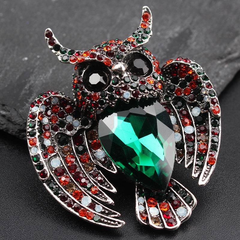 Vintage Owl Brooch Rhinestones Irregular Shape Fashion Accessory