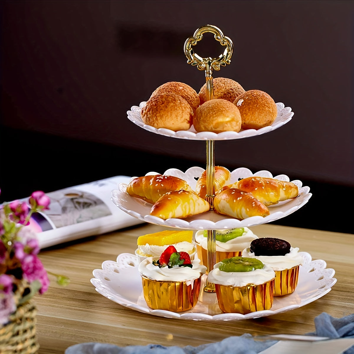 3-Tier Serving Stand for Cakes Cupcakes Desserts Holiday Party Table Decor