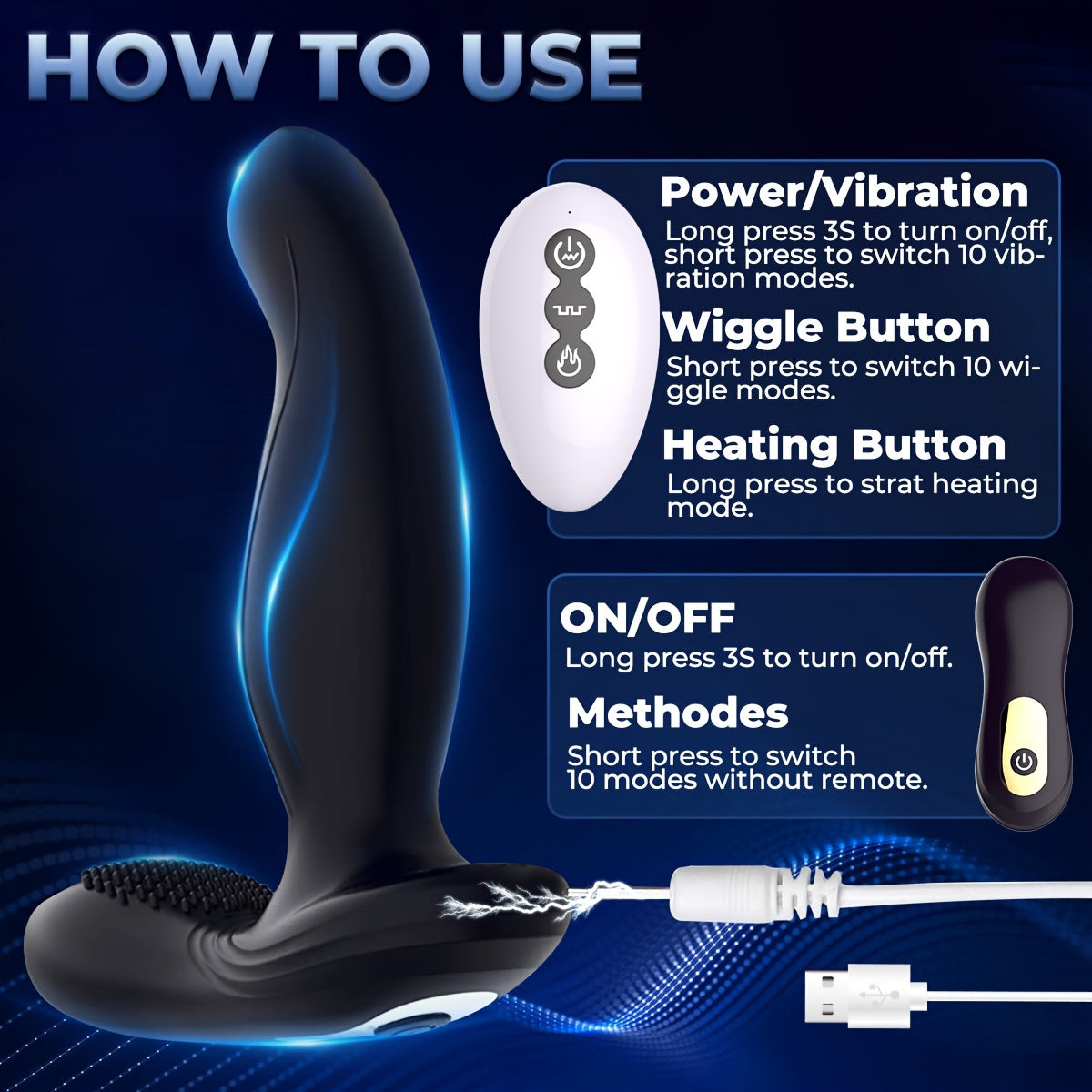 Men Silicone Finger-like Prostate Massager with Remote Control and USB Rechargeable