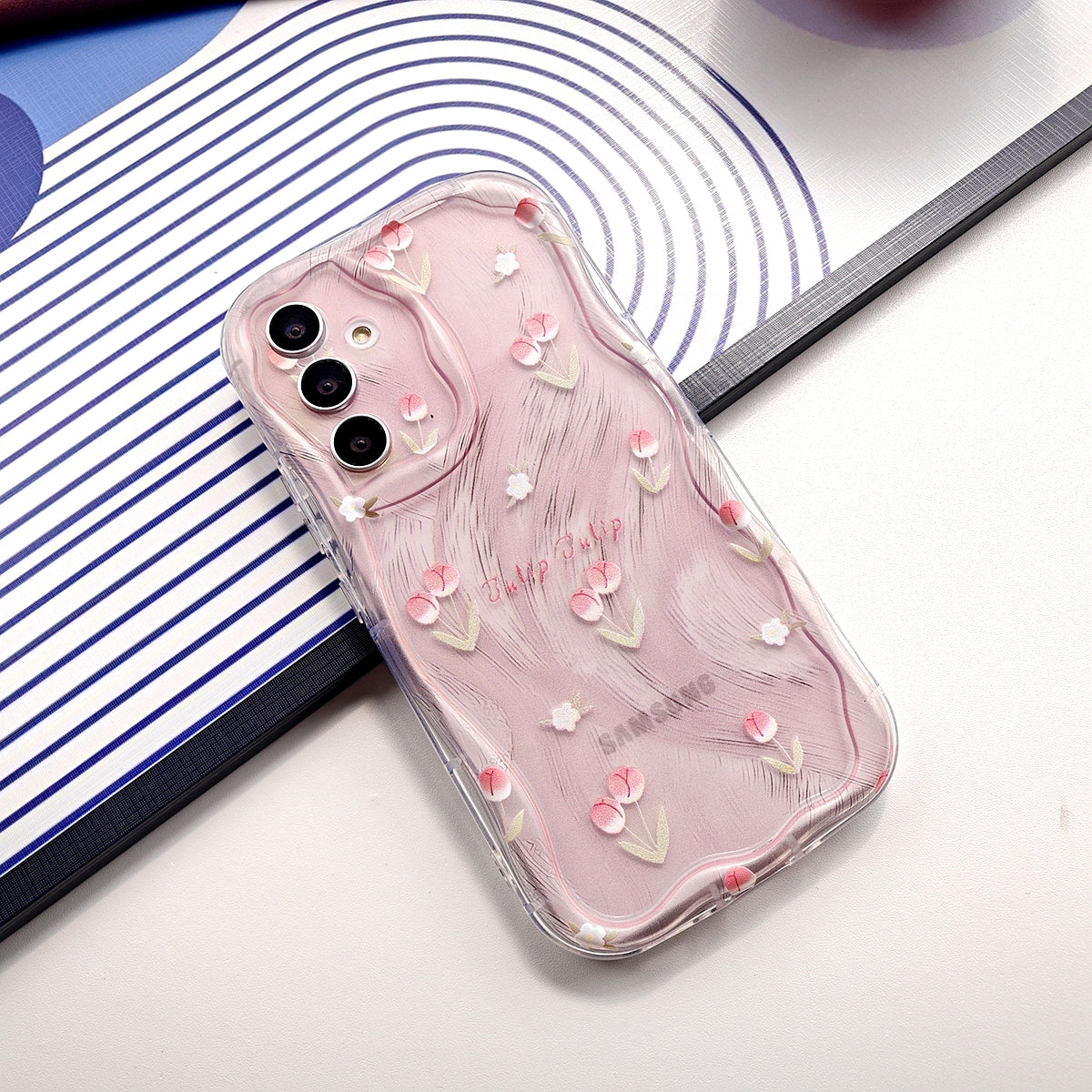 Розовый чехол для телефона из пряжи с узором из маленьких цветов-тюльпанов для Samsung, Infinix, Oppo, Vivo