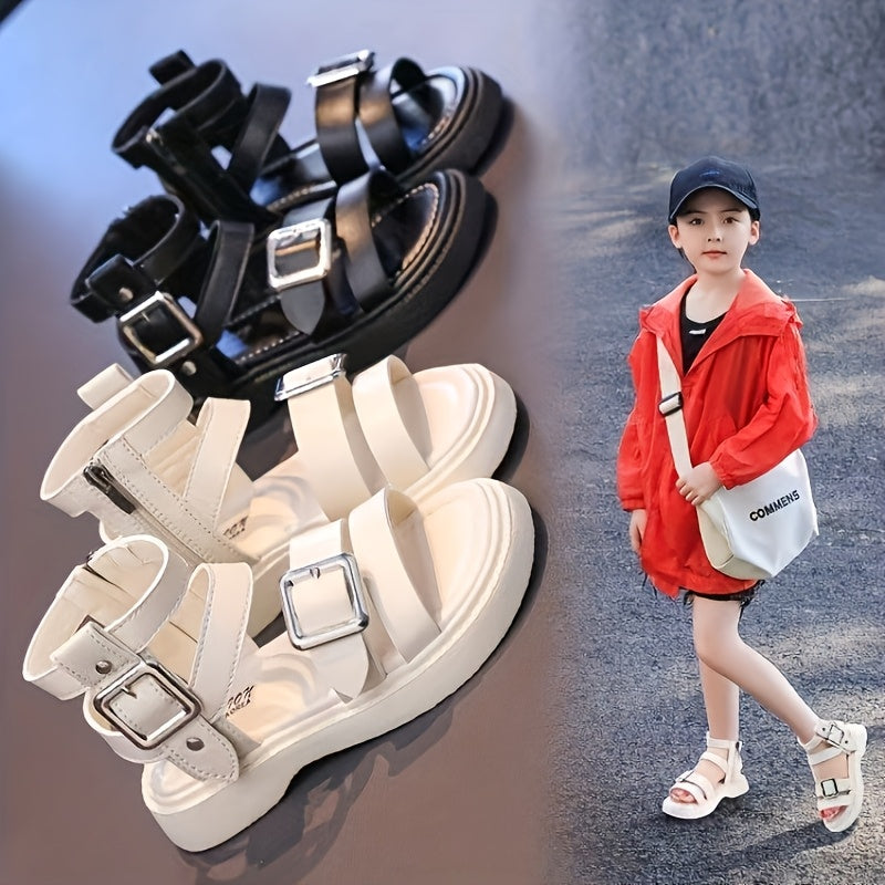 Girls' Summer Mid Top Zipper Sandals PU Rubber Shoes for Girls 14 and Under