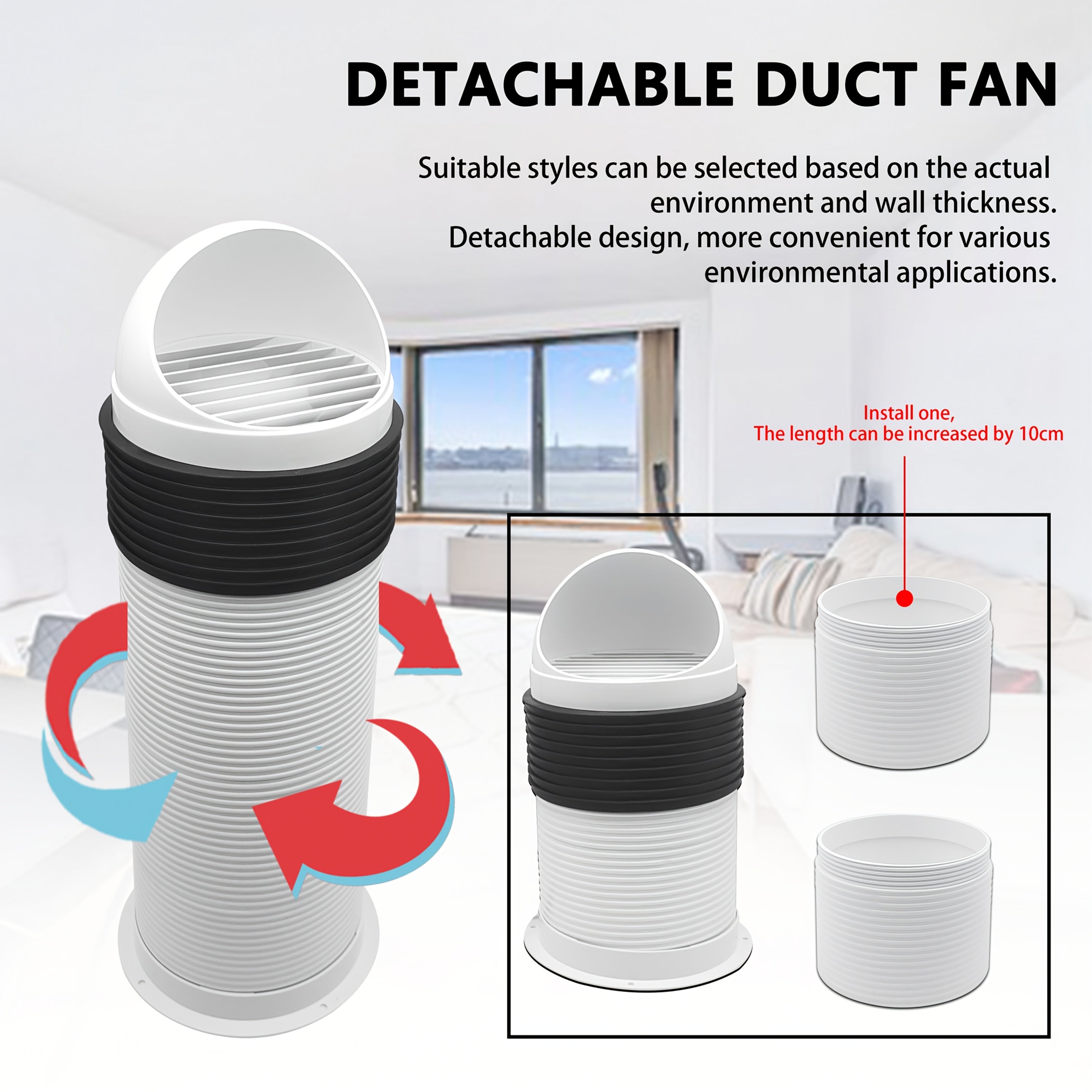 Solar Ventilation Fan Kit 15W Solar Panel with Removable Pipes for Home Exhaust