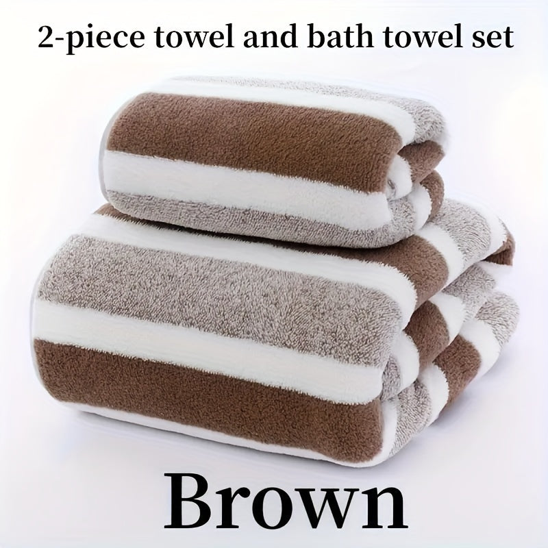 Luxurious Cotton Bath Towel Set with Modern Stripes, Quick-Drying, Absorbent