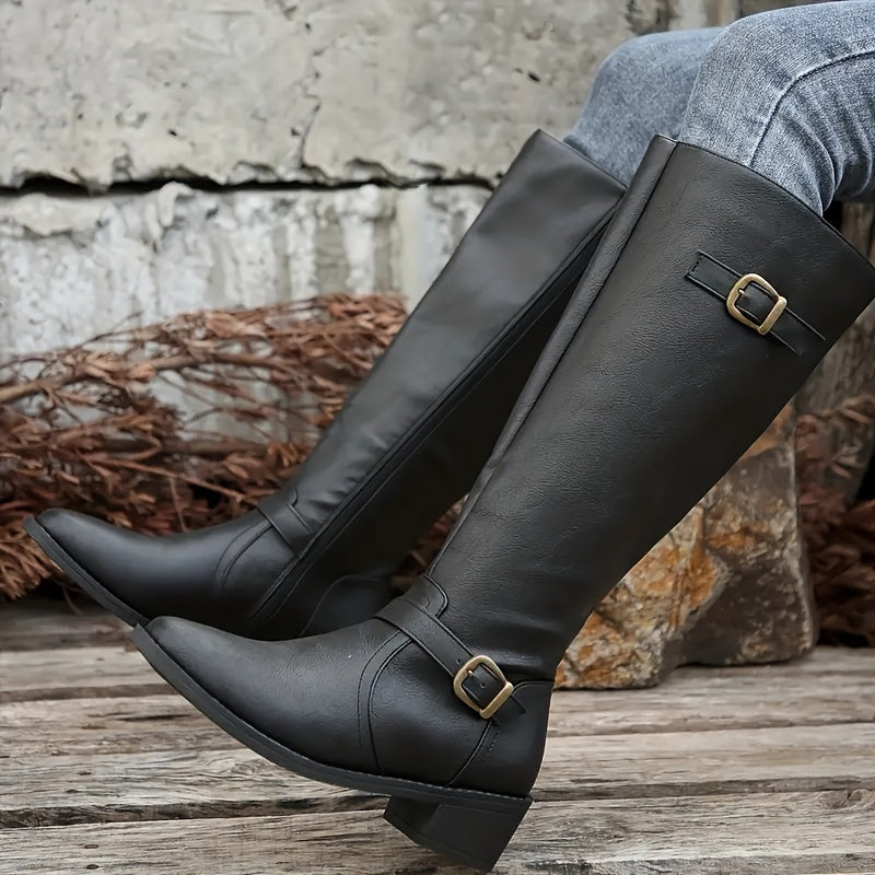 Women's Knee-High Boots Man-Made Upper Zipper Block Heel Everyday Shoes