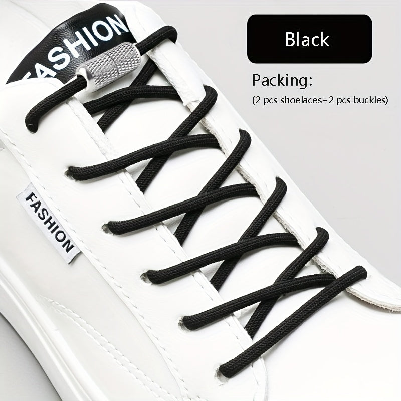 Unisex Elastic No-Tie Shoelaces Round Tapered Durable Acetate Cord