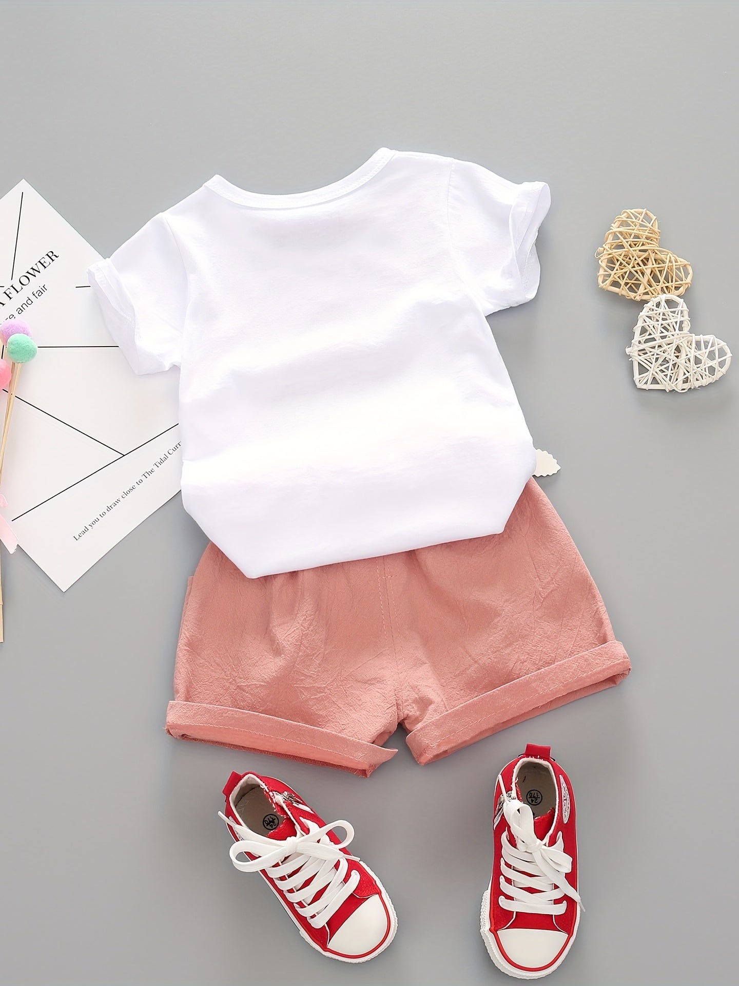 Girls Summer Outfit Watermelon Print Cotton Short Sleeve T-Shirt and Casual Shorts Set