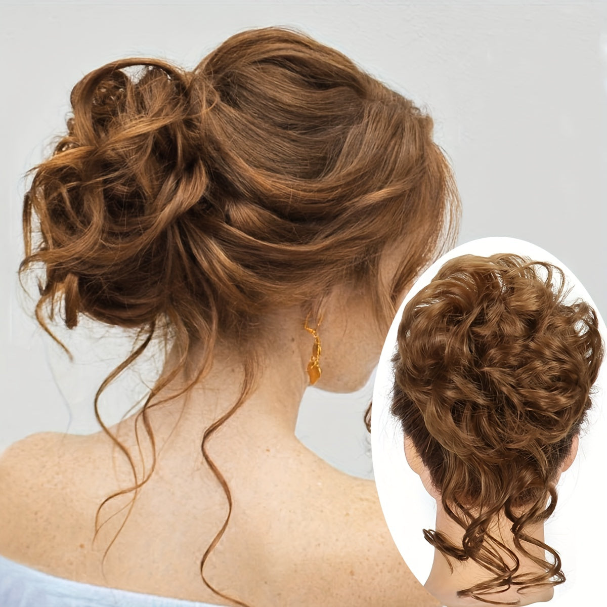 Women's Wavy Curly Hair Bun Synthetic Fiber Updo Hairpiece with Claw Clip