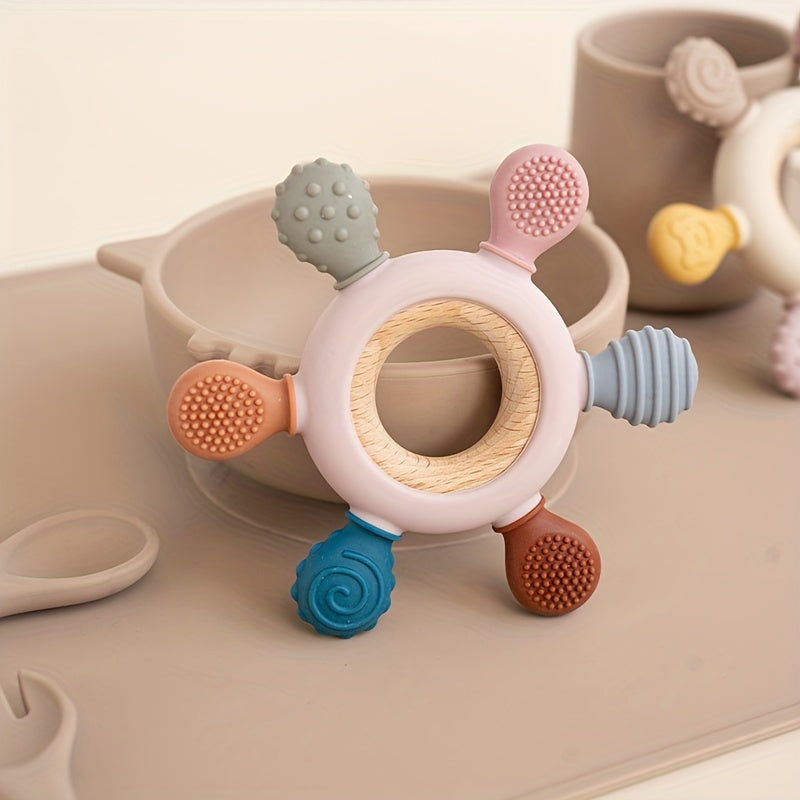 Baby Teether Ring BPA-Free Silicone Rudder Shape Teething Toy for Babies Boys Girls