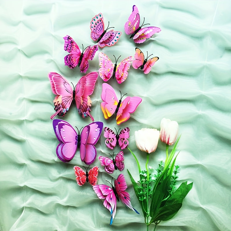 12 Pieces 3D Magnetic Butterfly Wall Stickers PVC Reusable Self-Adhesive for Home Decor