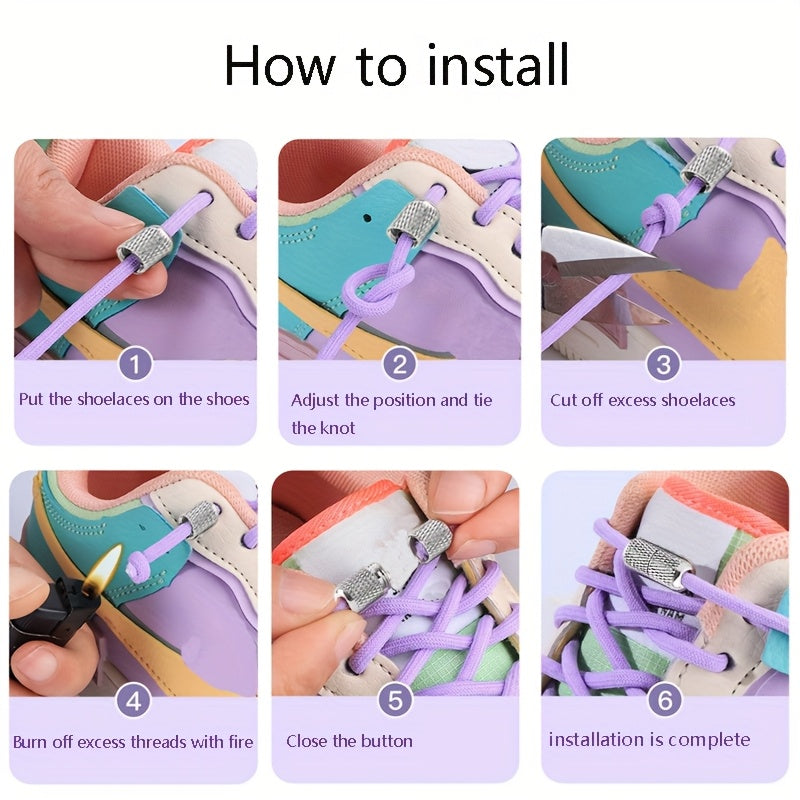 Unisex Elastic No-Tie Shoelaces Round Tapered Durable Acetate Cord