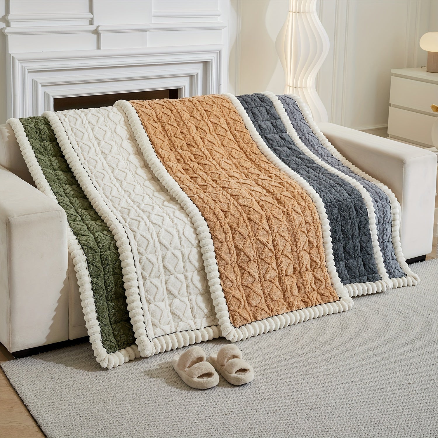 Bohemian Quilted Sofa Cover Plush Fabric Non-Slip Machine Washable Decorative