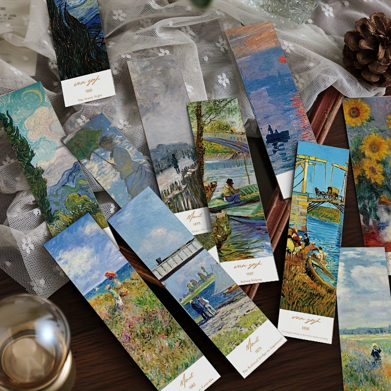 30pcs Classic Oil Painting Art Bookmarks Van Gogh Monet DIY Decor Small Cards