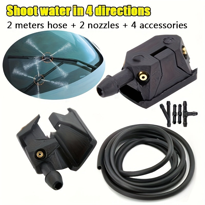 Universal Car Windshield Wiper Nozzle and Hose Adjustable 4-Way Spray