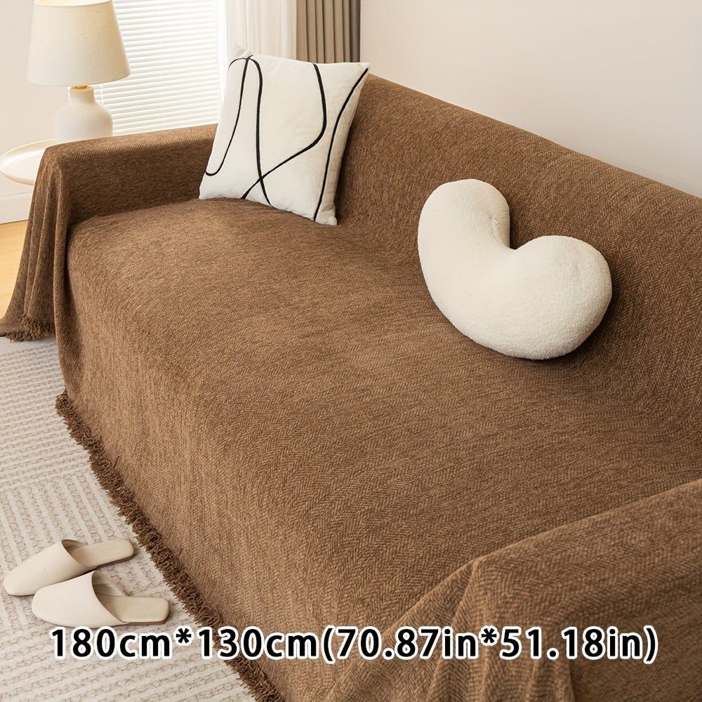 Chenille Sofa Cover with Herringbone Pattern Pet-Friendly Anti-Slip Dustproof Machine Washable Fits Armchair to 4-Seater Living Room