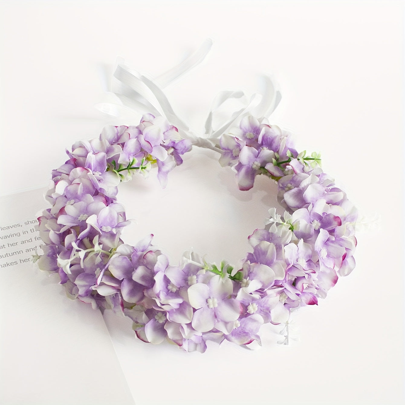 Floral Bridal Headband Hydrangea Flower Crown with Ribbon Tie for Weddings and Parties