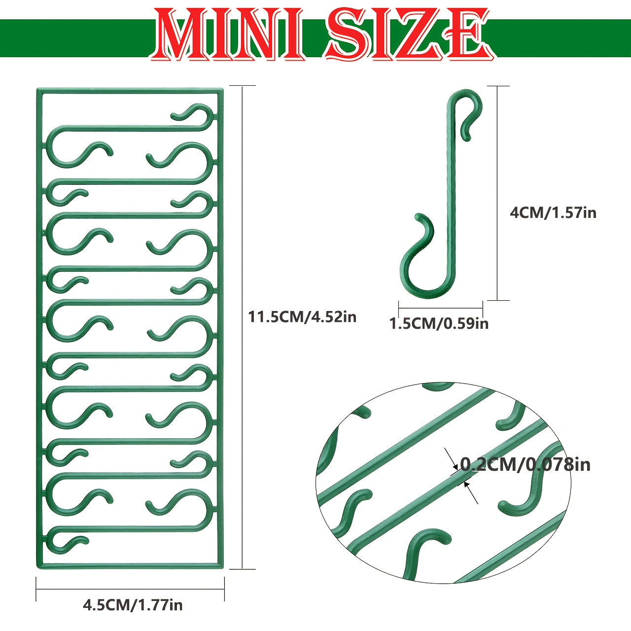 100/200 Pcs Reusable Green Plastic Christmas Ornament Hooks for Lights and Decorations