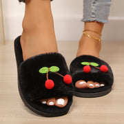 Women's Cherry and Green Leaf Slip-On Slippers, Soft EVA Sole, Indoor Outdoor