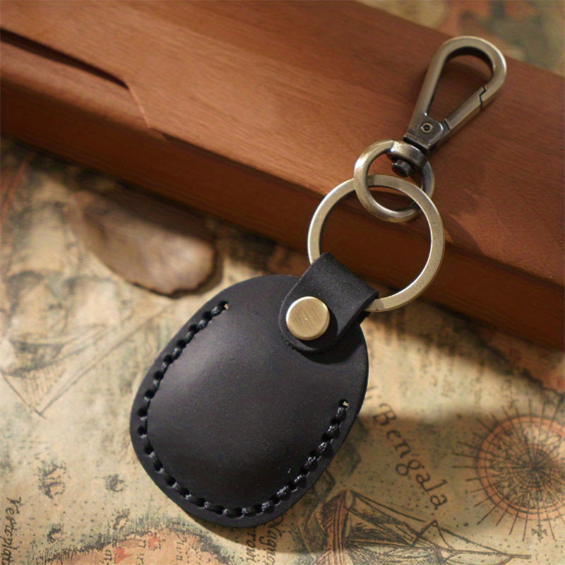 Retro Cowhide AirTag Case - Leather Protective Cover with Keychain