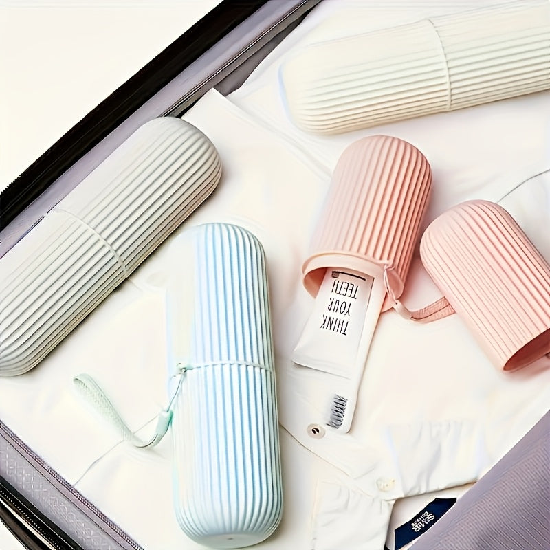 Portable Hypoallergenic Toothbrush Holder with Rinse Cup for Travel and Bathroom Use