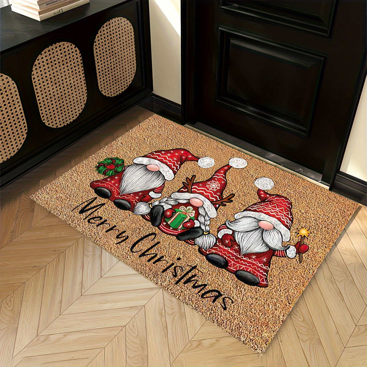 Alfombra de suelo de cristal y terciopelo con Santa Claus de Navidad para sala de estar, dormitorio, cocina y exterior