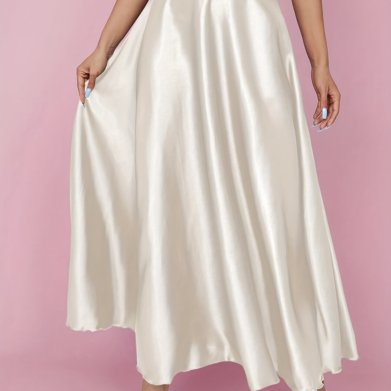 Women's Satin Midi Skirt High Waist Plus Size Solid Color