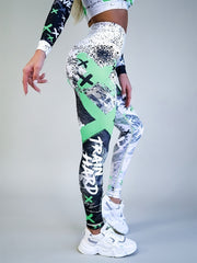 Women's High Waist Leggings with Color Block Graffiti Print Tummy Control Butt Lift for Running and Activewear