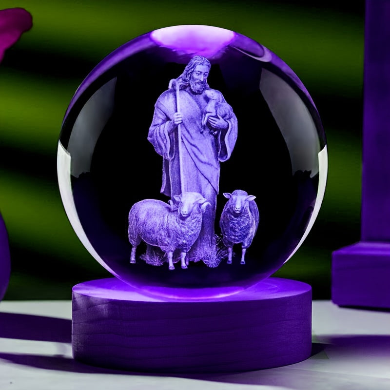 3D Laser Engraved Jesus The Good Shepherd Crystal Lamp Religious Night Light Church Souvenir