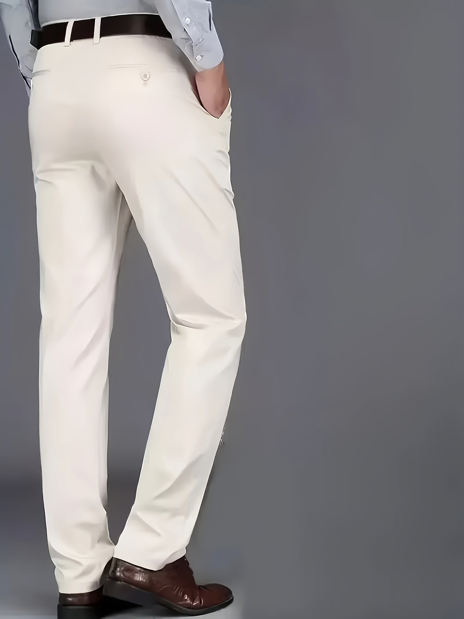 Pantalones de vestir sólidos para hombre, ligeros, de corte regular, con dobladillo, para todas las estaciones, casual de negocios