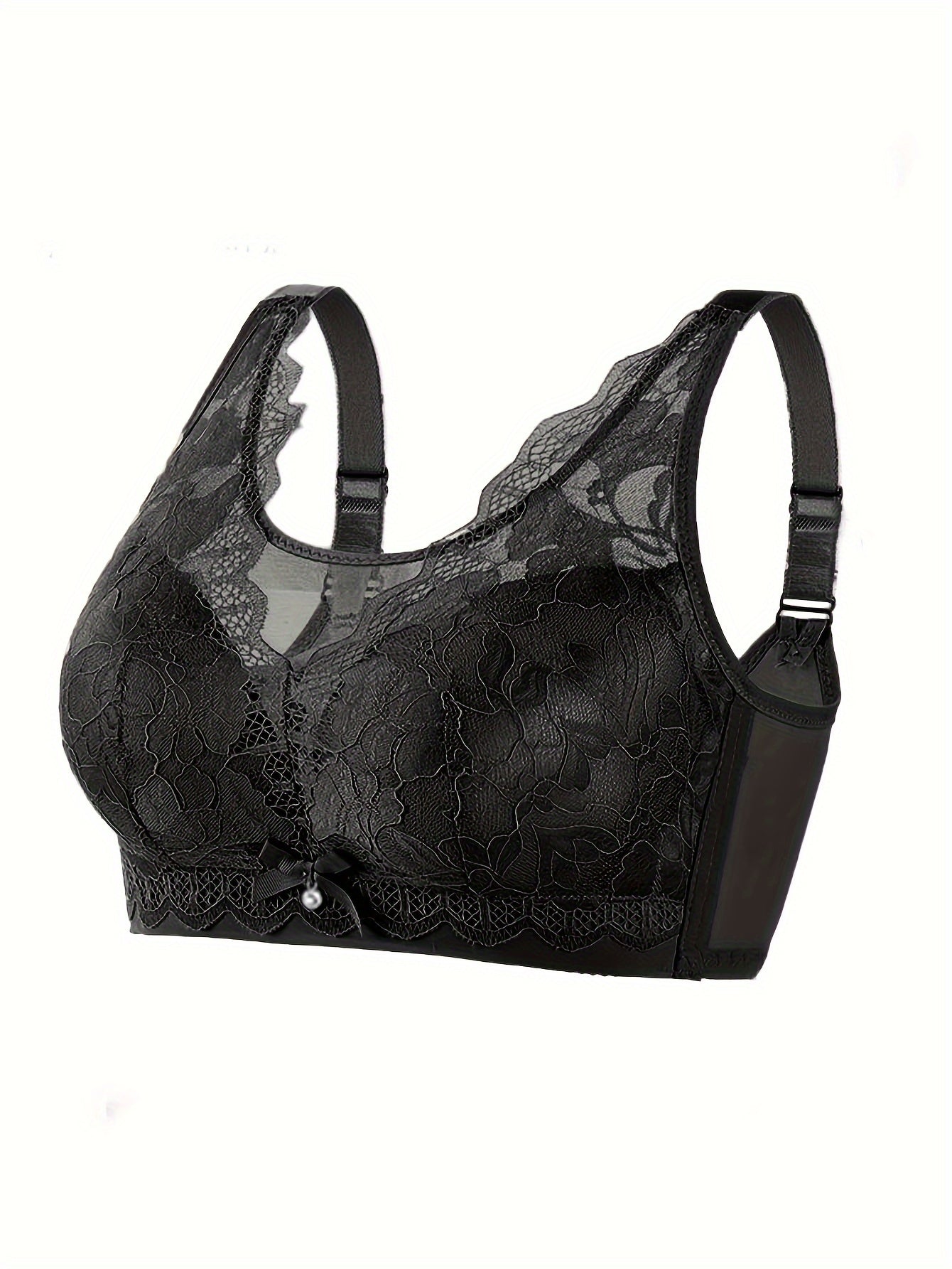 Plus Size Light Purple Lace Bra for Women Full Coverage Floral Scalloped Wireless