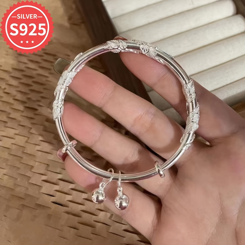 Pulsera ajustable de plata de ley con colgante de flor y mariposa joyería