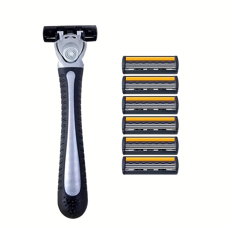 Men's Safety Razor for Facial Hair and Beard Grooming with Yellow Three-Layer Blade