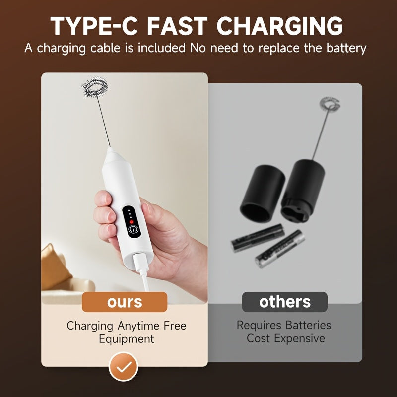 Electric Milk Frother USB Rechargeable Dual Whisk Foam Maker for Latte Macchiato Coffee White