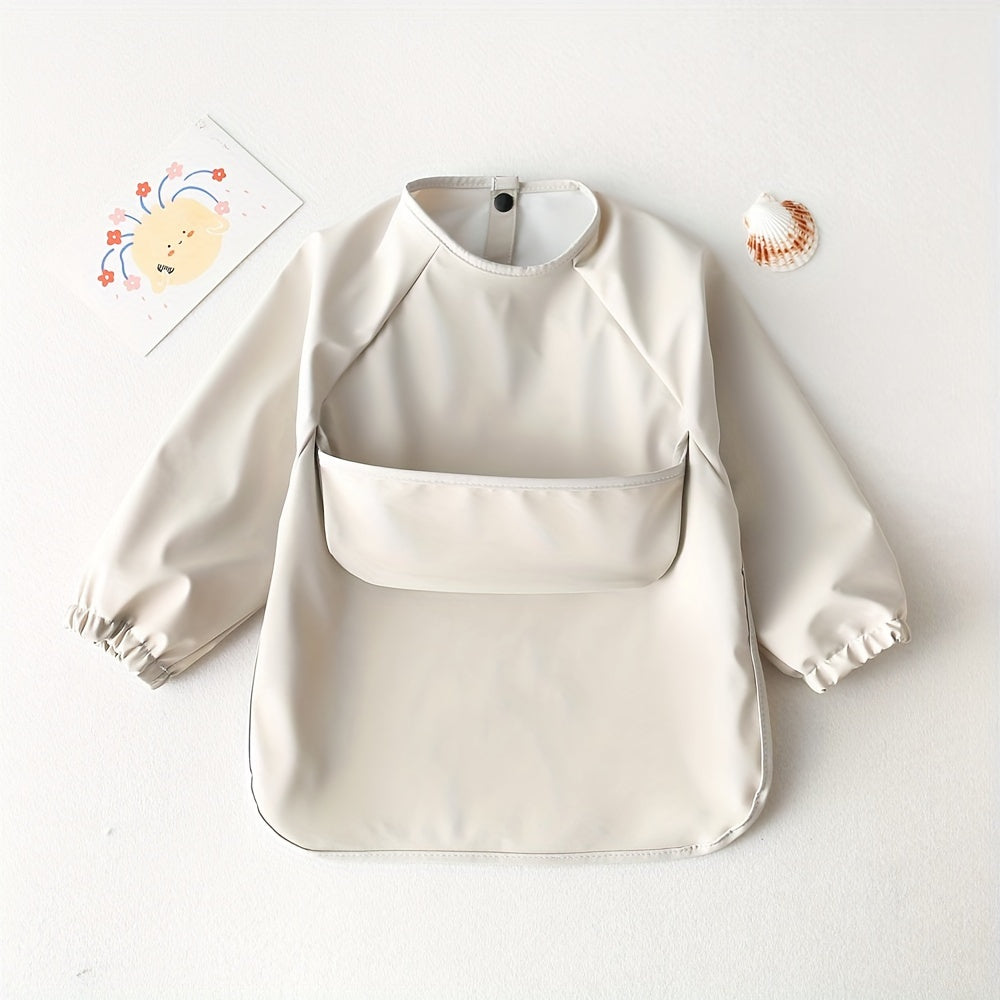 Long Sleeve Waterproof Reversible Bib for Kids with Soft PU Material and Easy Cleaning